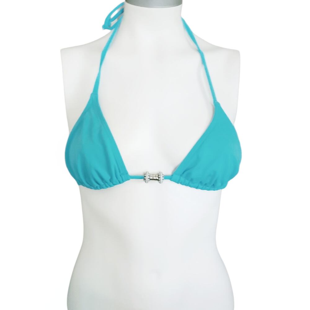 INCA beaded aqua blue triangle halter beach resort wear swim bikini top Size M